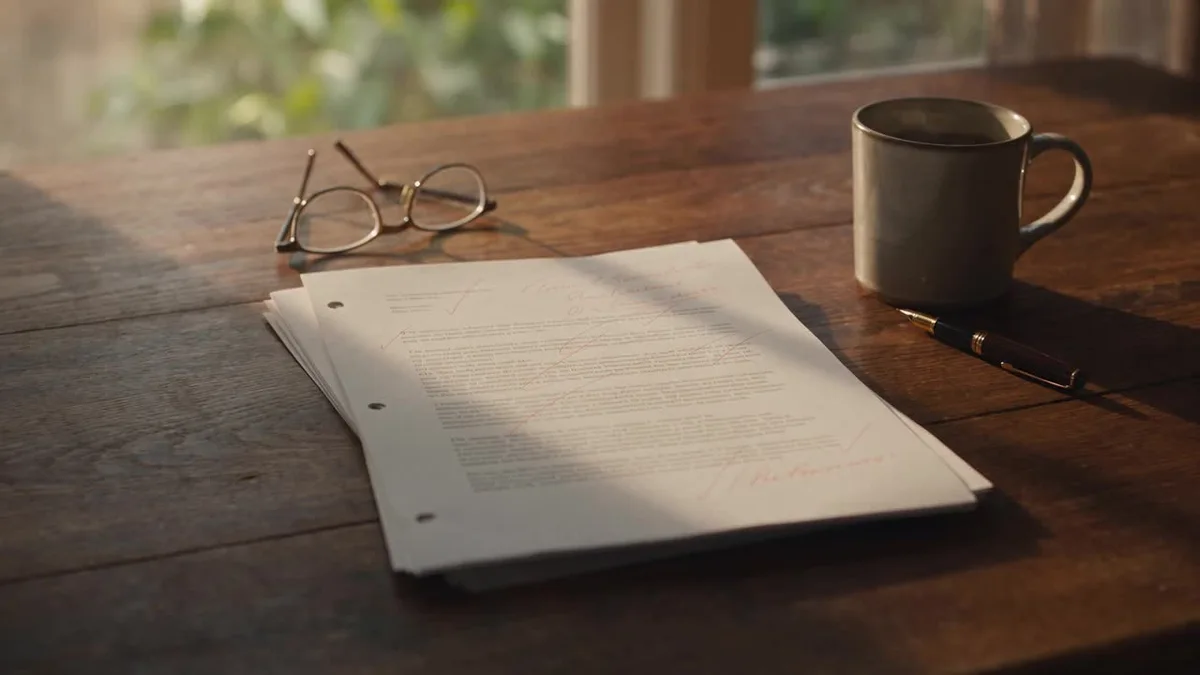 A printed website audit on a desk, marked up by hand